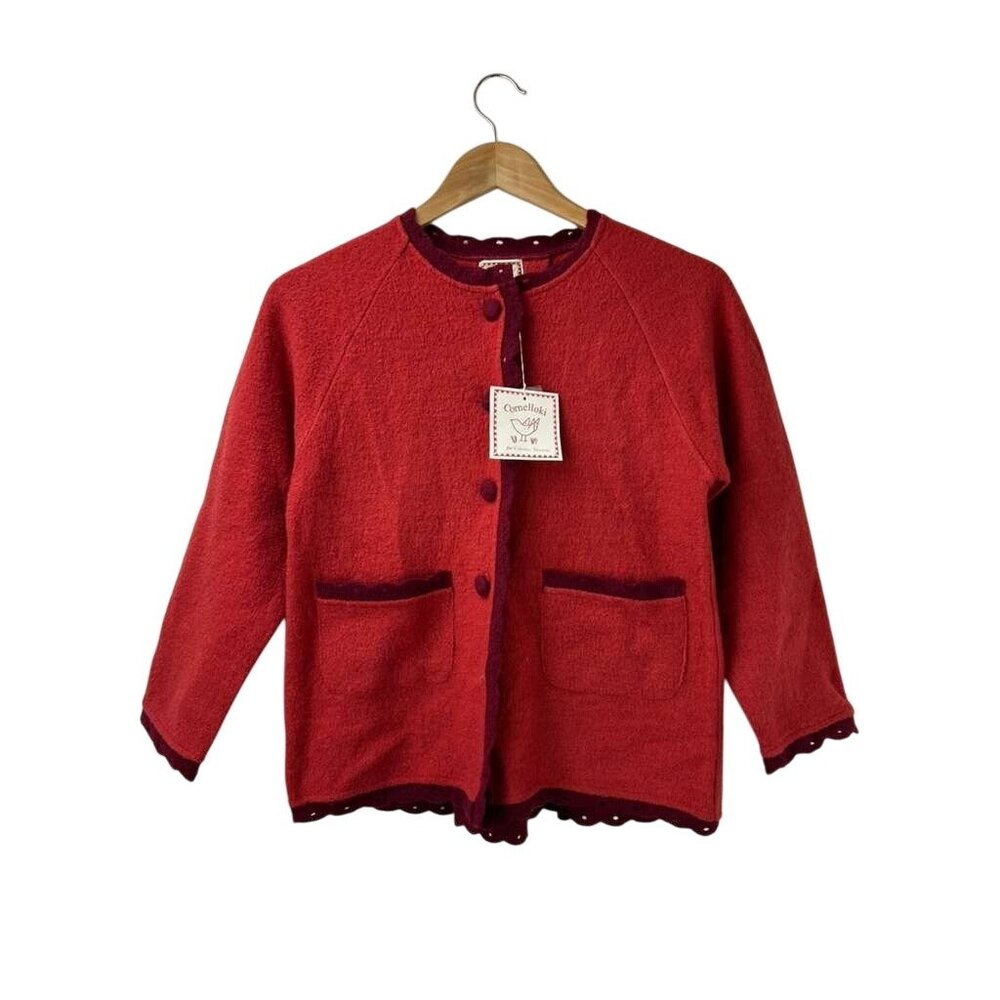 NWT Cornelloki Girls Size 8 Orange 100% Wool Sweater Cardigan With Scalloped Hem